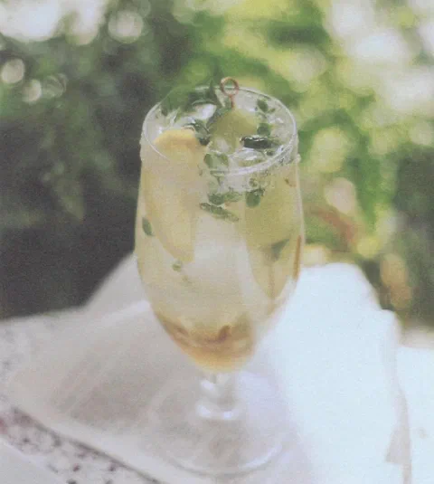 Ade de uva verde y menta, con rodaja de limón y menta de decoración